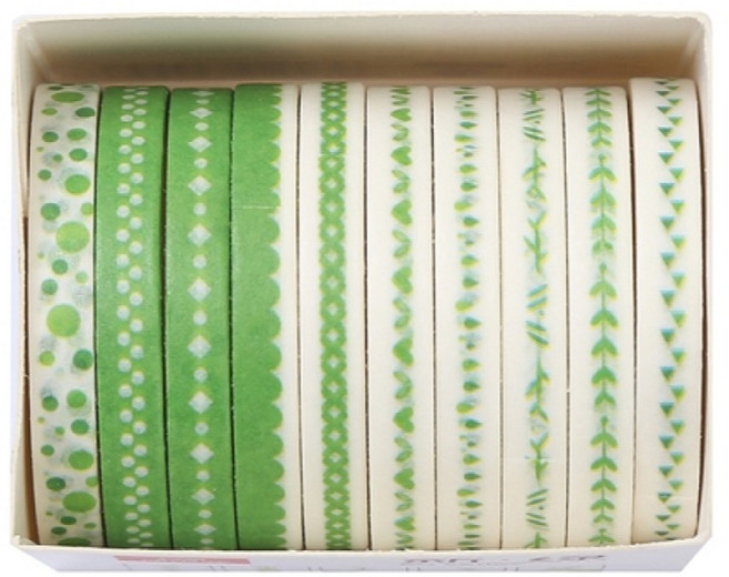 셀링뉴 아트스핀 울타리 다꾸 마스킹 종이 테이프 10종 세트 5mm x 2m, 초록, 1세트