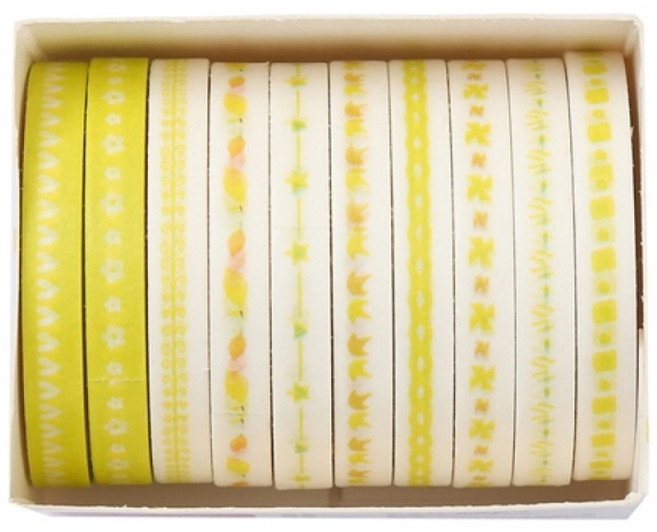 셀링뉴 아트스핀 울타리 다꾸 마스킹 종이 테이프 10종 세트 5mm x 2m, 노랑, 1세트