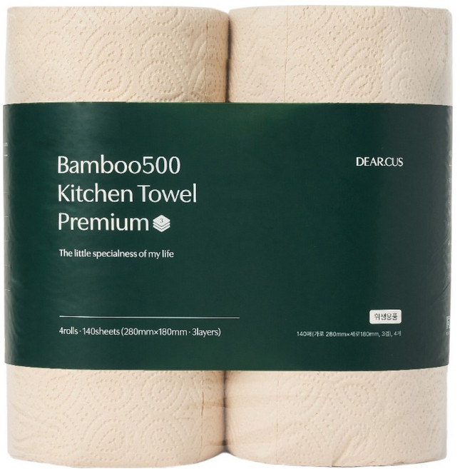 디어커스 뱀부500 천연펄프 키친타월 프리미엄 3겹, 140매, 4개