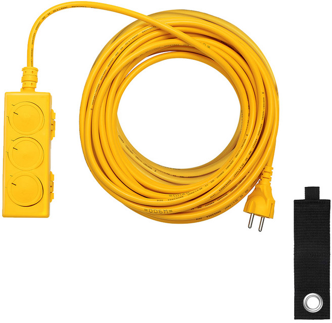 가가넷 신성 산업용 3구 멀티탭 20호 + 고리형 벨크로타이 세트, 노랑, 1세트, 18m