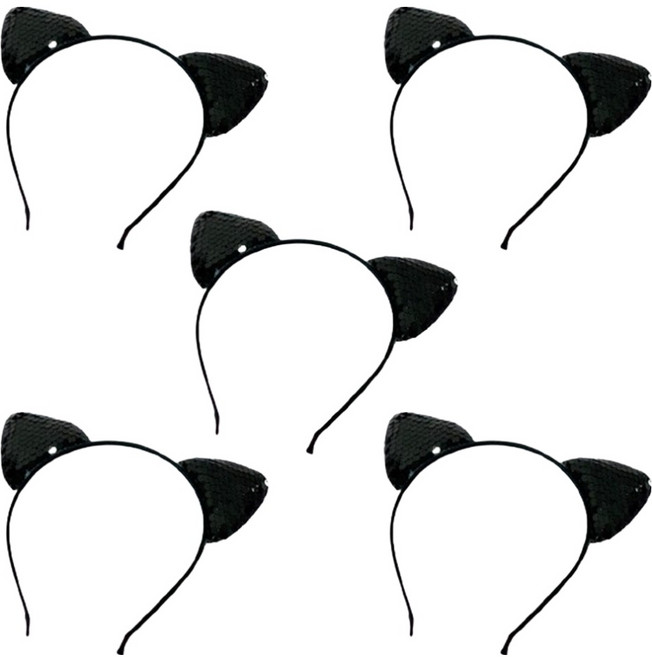 파티공구 스팽글 고양이머리띠 5p 세트, 블랙, 1세트