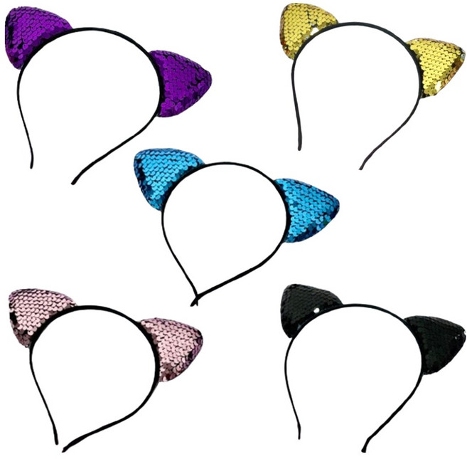 파티공구 스팽글 고양이 머리띠 5종 세트, 퍼플, 골드, 스카이블루, 핑크, 블랙, 1세트