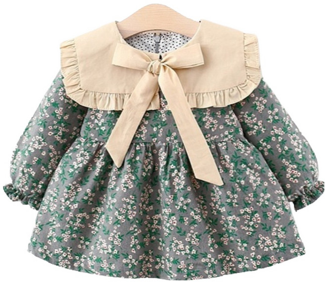 조이멀티 여아용 플로럴패턴 긴팔 프릴카라 원피스