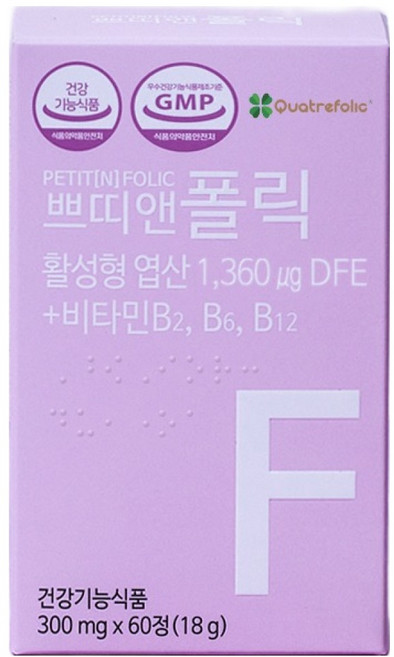 쁘띠앤 폴릭 활성엽산 비타민B 18g, 60정, 1개