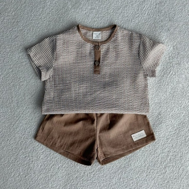 베베나인 아동용 블룸 체크 상하의 세트