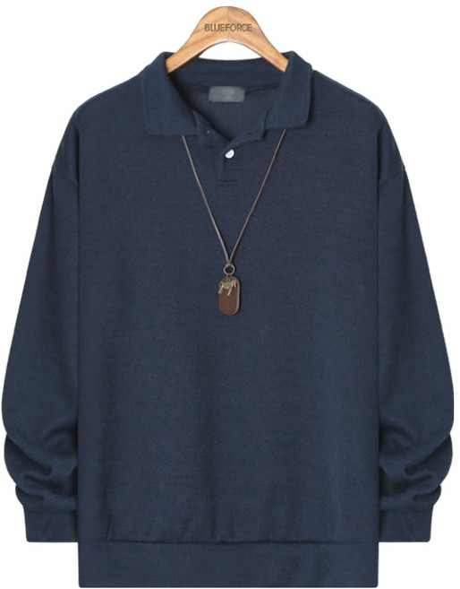 블루포스 남성용 더프닐 니트 카라 무지 기본 긴팔 맨투맨