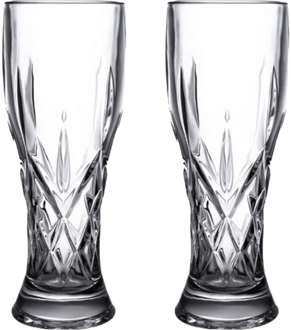 프렌치마르스 손잡이 컷팅 크리스탈 유리 맥주컵 다이아 투명 400ml MMM2351, 2개