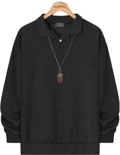 블루포스 남성용 더프닐 니트 카라 무지 기본 긴팔 맨투맨