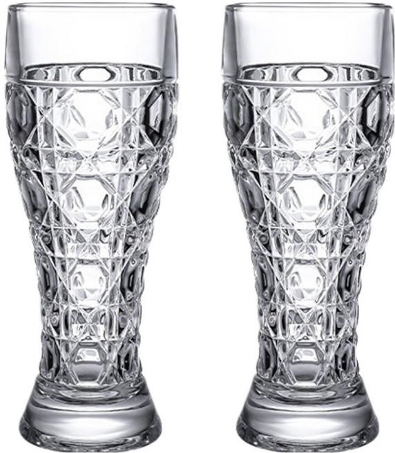 프렌치마르스 손잡이 컷팅 크리스탈 유리 맥주컵 컷팅 투명 400ml MMM2351, 2개