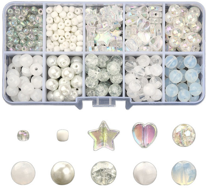 모하코 비즈 키링 만들기 10종 세트, 화이트, 1세트