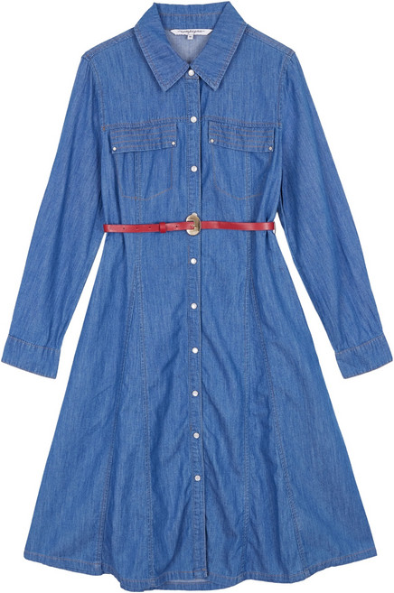 COMPAGNA 女款附腰帶A字牛仔棉質連身裙 CADS2-WDO900, 藍色