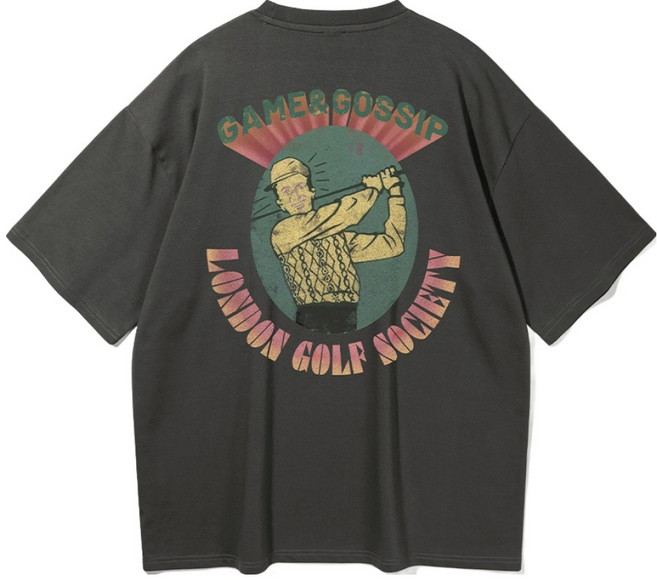 ALVINCLO 男女通用 LONDON GOLF CLUB 寬鬆版型透氣短袖T恤 AST4579, 炭灰色