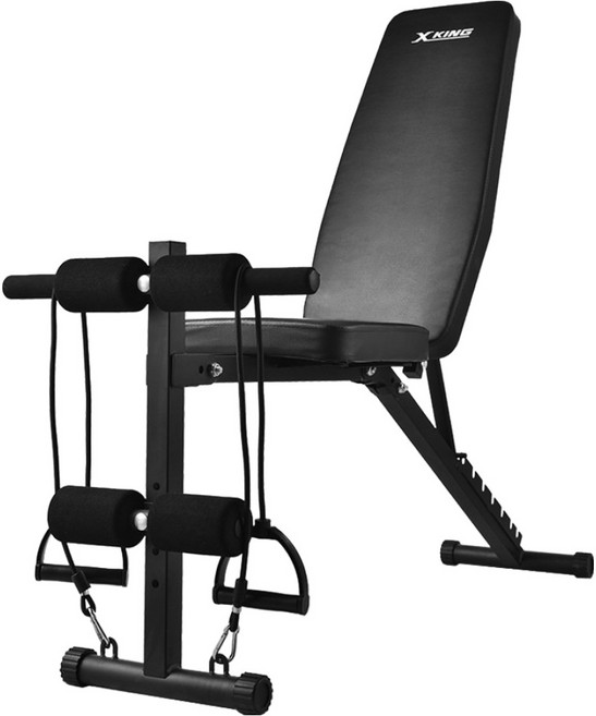 엑스킹 7단계 3in1 각도조절 접이식 플랫 인디클라인 벤치 + 튜빙밴드 세트, 블랙