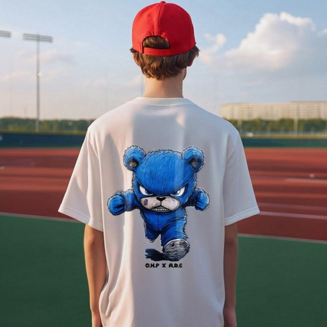 원헌드레드퍼센트 AIDAEVE b블루베어폭주 세미오버 통기성 반팔 티셔츠