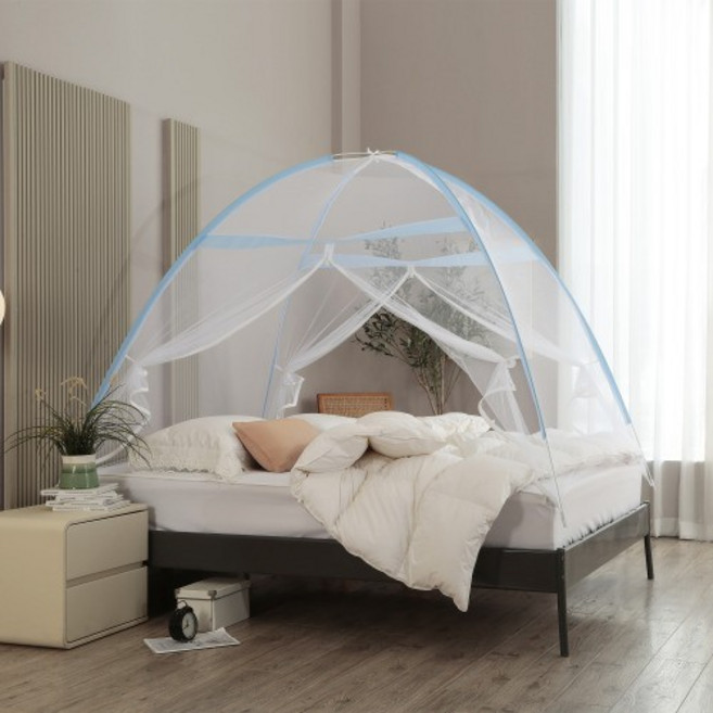 자자데코 원터치 양문 야광 텐트형 모기장, 블루