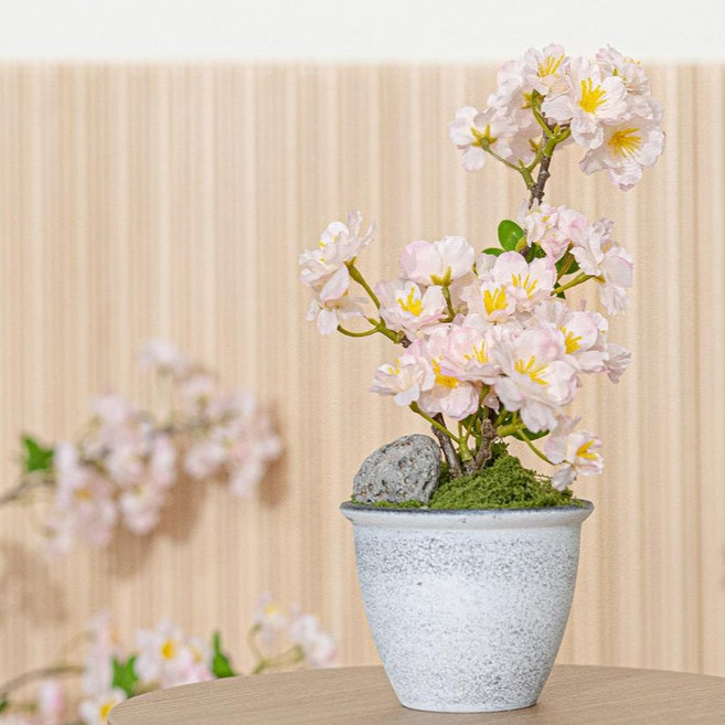 플라워트리 조화 봄날 꽃과 돌하나 화분 세트, 30벚꽃, 1세트