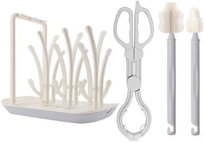 하이비 신생아 수유용품 세척 패키지 세트, 그레이, 젖병건조대 + 젖병집게 + 롱미니솔 + 롱와이드솔