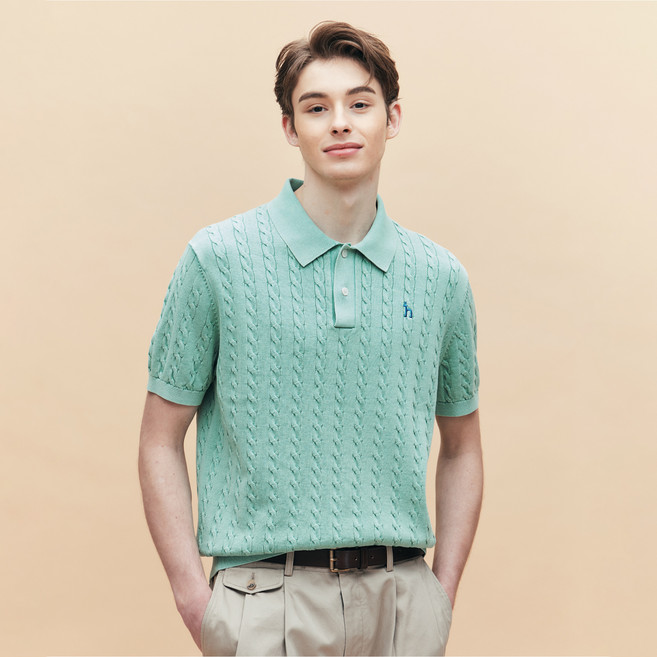 헤지스 남성용 아이코닉 가먼트다잉 케이블 반팔 면 니트