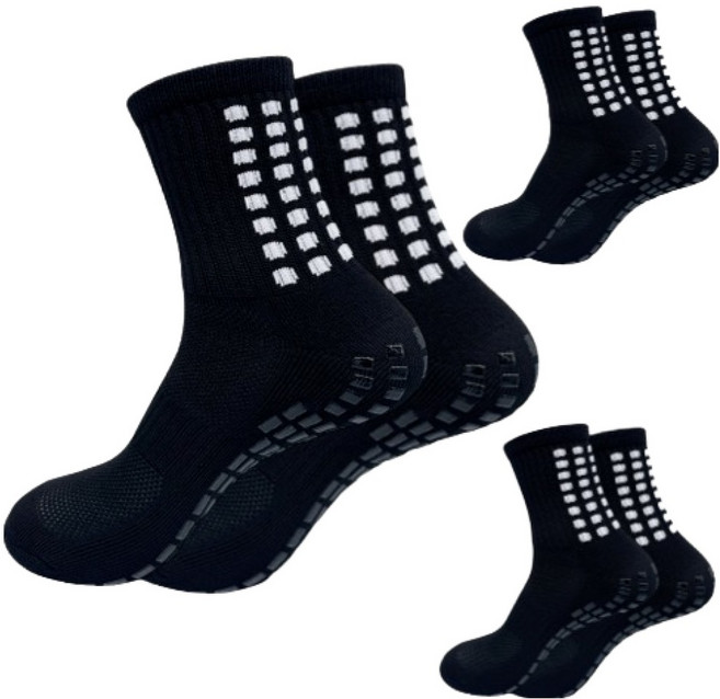 HnEx 스퀘어 논슬립 풋살 축구 등산 스포츠 양말, 블랙, 3개
