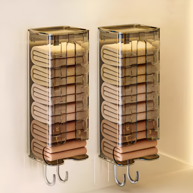 살림이음 수건 보관 고리 홀더 욕실 선반, 블랙투명, 2개