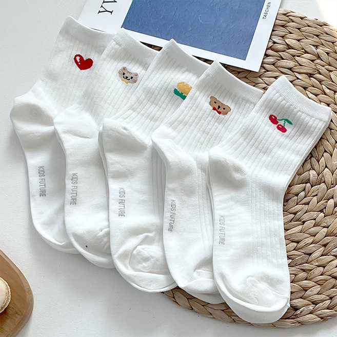 키즈퓨처 아동용 곰이냥이 중목 양말 5종 세트