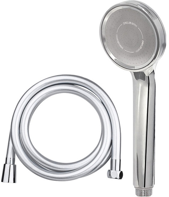 대림바스 1기능 수압상승 샤워헤드 + PVC 샤워호스 2m 세트, 1개, 크롬 + 실버