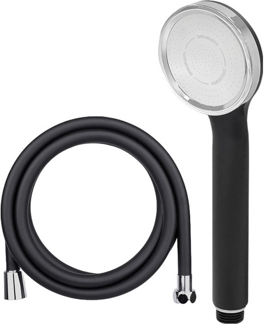 대림바스 1기능 수압상승 샤워헤드 + PVC 샤워호스 2m 세트, 1개, 블랙