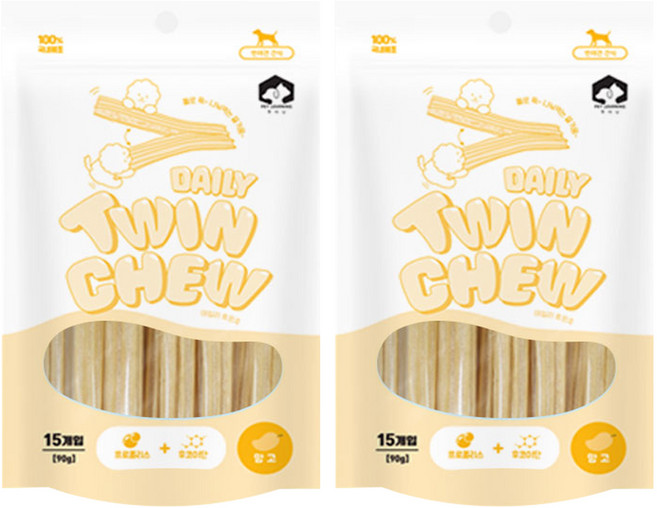 펫러닝 강아지 데일리트윈츄 덴탈껌, 망고, 90g, 2개