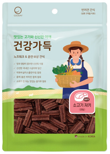 굿데이 강아지 건강가득 져키, 소고기, 250g, 1개