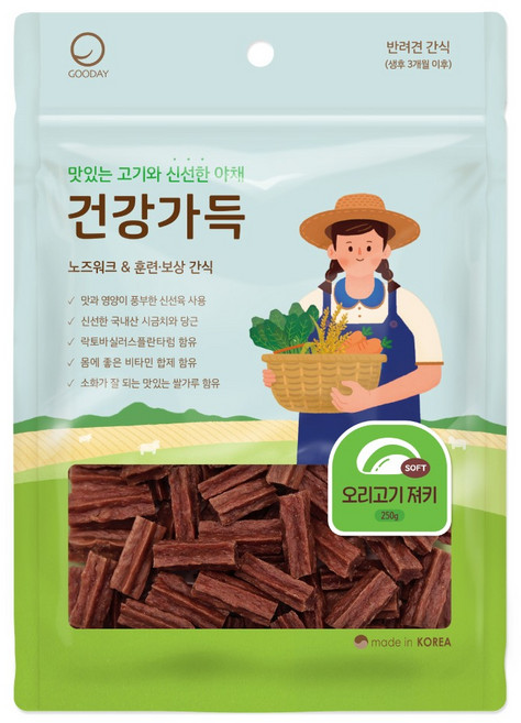 굿데이 강아지 건강가득 져키, 오리고기, 250g, 1개