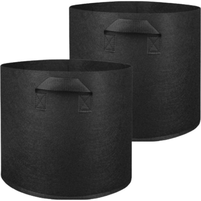 로이홈 원예용 텃밭 대형 손잡이 원형 패브릭 부직포 화분, 블랙, 2개