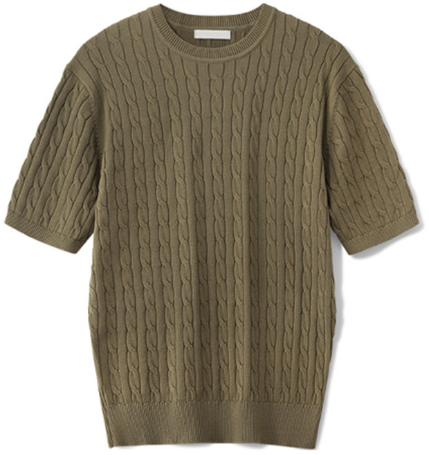 남성용 케이블 라운드 반팔니트 MDBT776WS