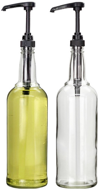 미르코리아 투명 유리 펌프 시럽병 블랙, 1L, 2개