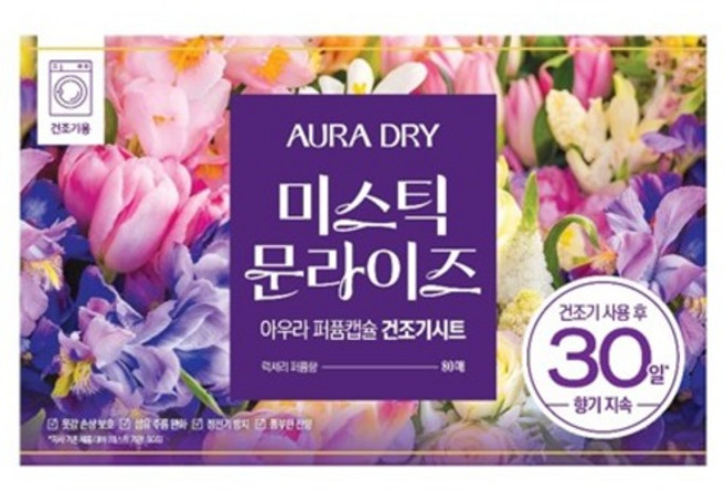 아우라 30일 향기지속 퍼퓸캡슐 건조기용 드라이시트 미스틱 문라이즈 본품, 80개입, 1개