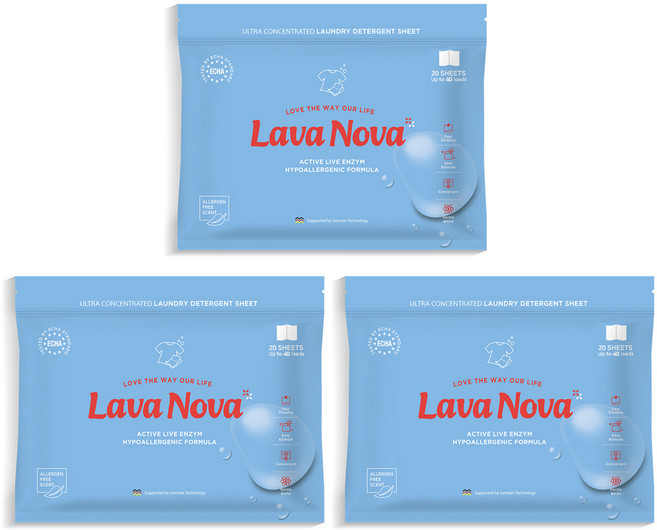 라바노바 고농축 시트형 겸용 세탁세제, 20개입, 3개