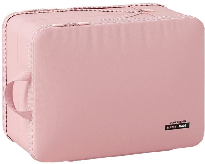 로이홈 프리미엄 2단 보관 여행용 압축 파우치 핑크, 1개, 1개입