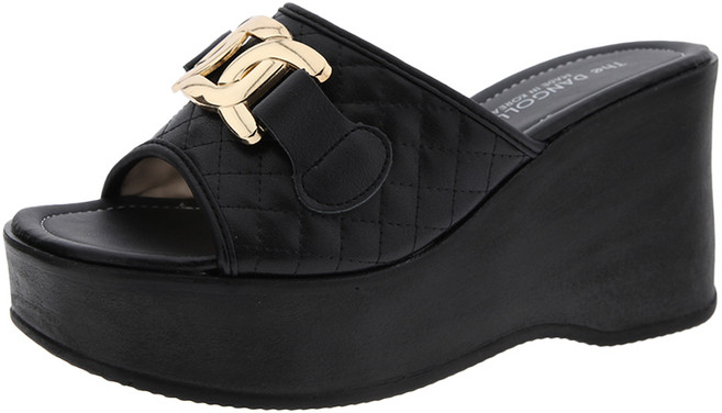 단골언니 여성용 키높이 통굽 웨지힐 체인장식 사무실 슬리퍼 안단테 9cm