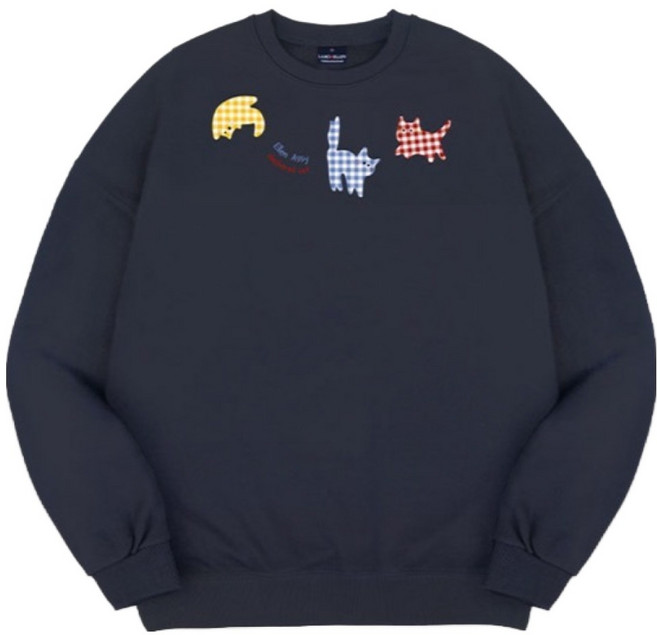 엘런아시 체크무늬고양이 오버핏 맨투맨