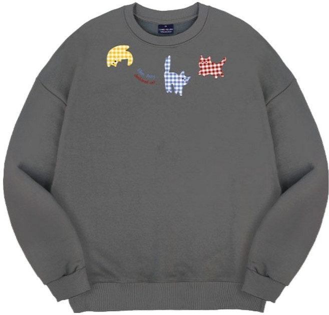 엘런아시 체크무늬고양이 오버핏 맨투맨