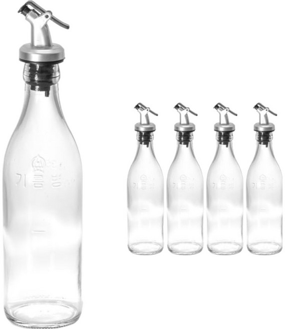 식품용 투명 푸어러마개 유리병 실버, 5개, 350ml