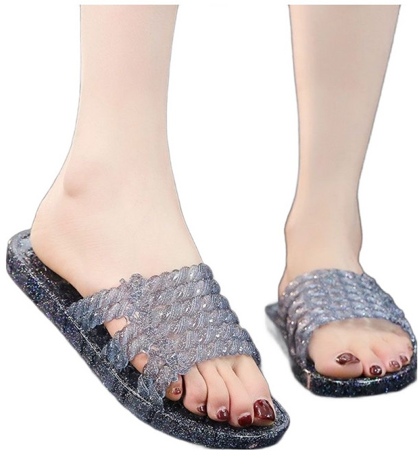 몬드스팟 크리스탈 pvc 젤리 슬리퍼 욕실화 YY57823, 블랙, 1개