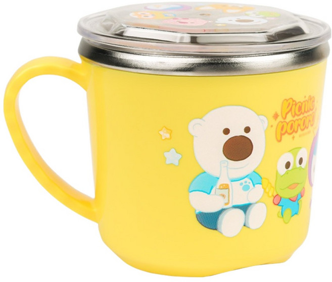 릴팡 뽀로로 논슬립 뚜껑 스텐컵, 피크닉, 1개, 255ml