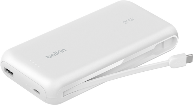 벨킨 부스트차지 케이블 일체형 보조배터리 20K 20000mAh C타입, 화이트, BPB024fq