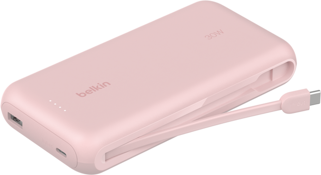 벨킨 부스트차지 케이블 일체형 보조배터리 20K 20000mAh C타입, 핑크, BPB024fq