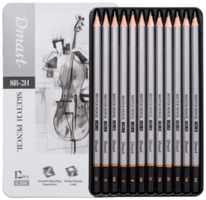 디마스트 전문가용 미술 연필 12종 + 틴케이스 세트, 8B~2H, 1개