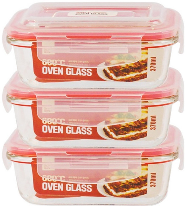 셰프웨어 오븐글라스 밀폐용기 직사각 370ml, 3개, 단품