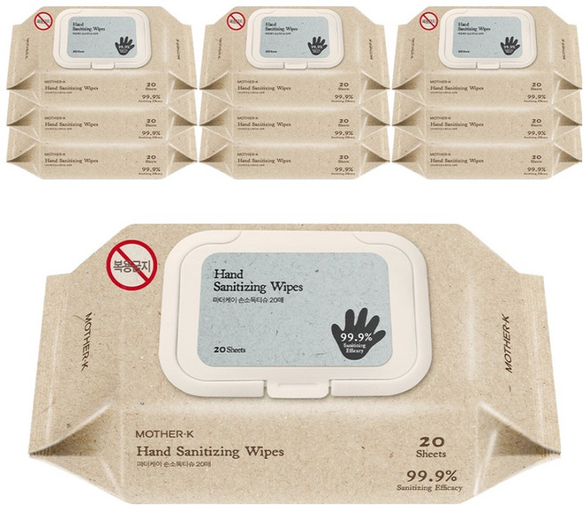 마더케이 손소독 티슈 캡형, 60g, 20매, 10개