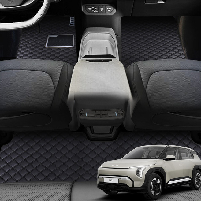 지엠지모터스 퀼팅 가죽 플로어 자동차 바닥매트, 올블랙, EV3 24년 7월이후