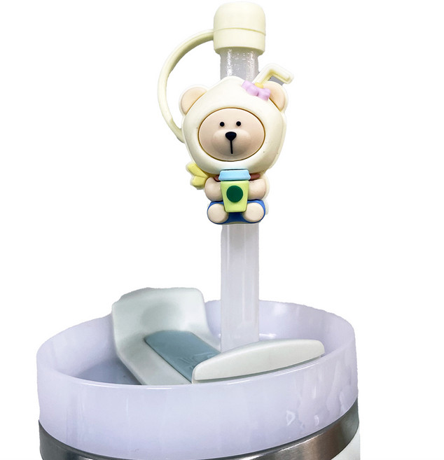 줄라이크 실리콘 텀블러 빨대 마개, 코코넛베어, 1개