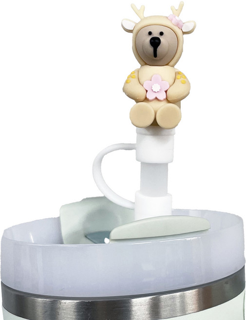 줄라이크 실리콘 텀블러 빨대 마개, 사슴베어, 1개